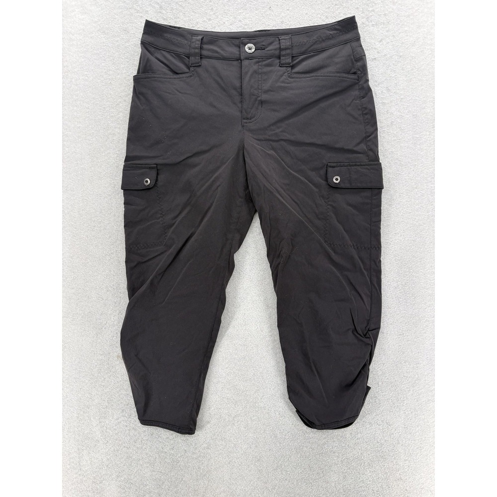 Eddie Bauer Travex Capri Cargo Pant Womens 6 Black Stretch Ruched Hiking Outdoor